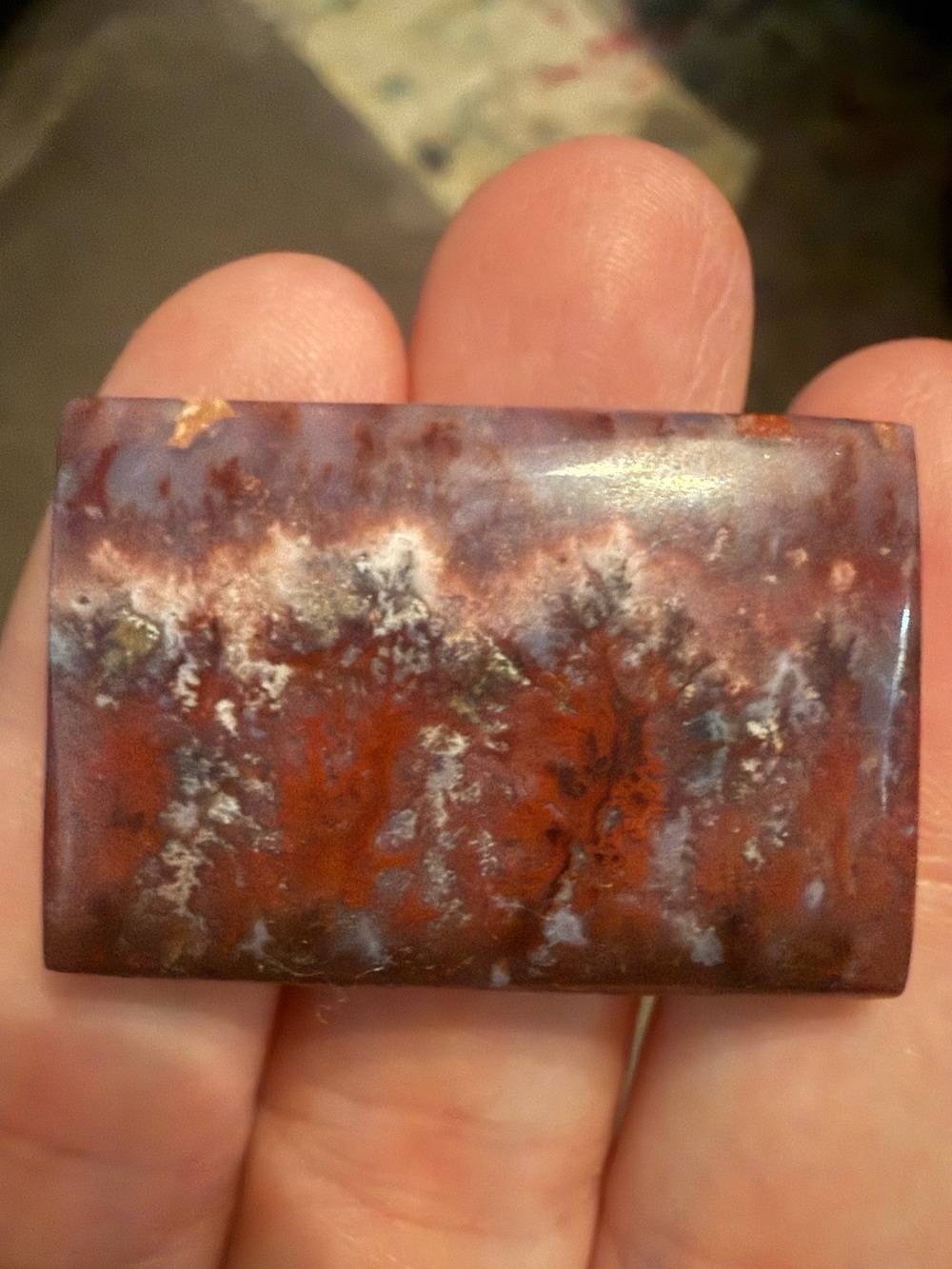 Gorgeous plume agate cabochon